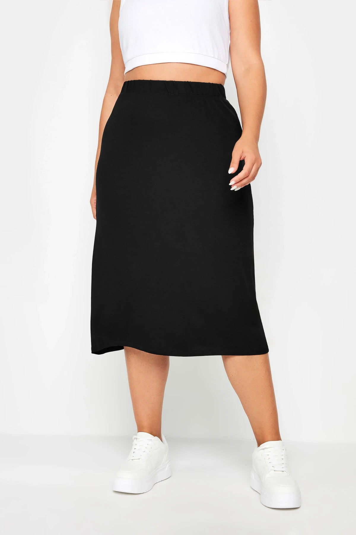 Büyük Beden Beli Lastikli Rahat Kalıp Midi Boy Etek 160300