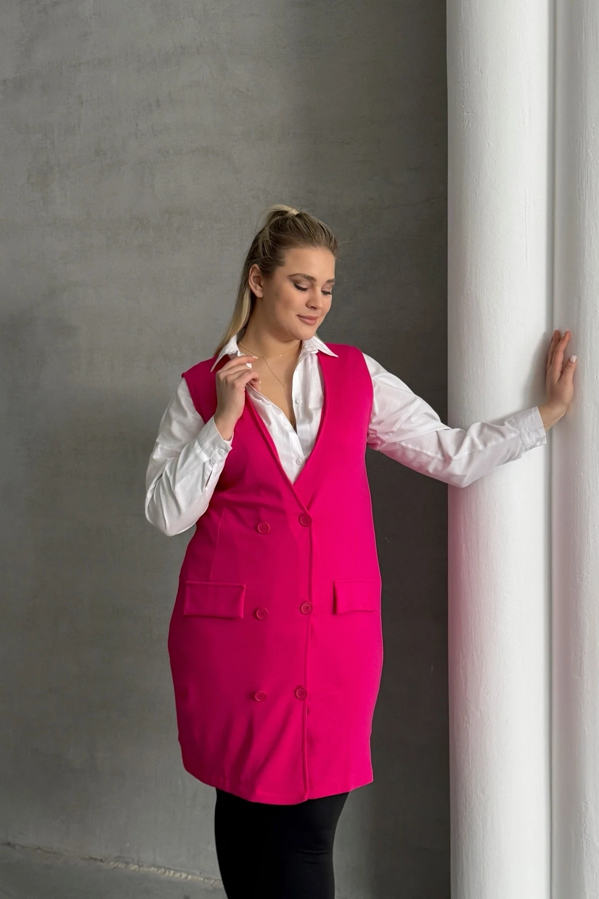 Büyük Beden Sıfır Kol Önü Düğmeli Cep Görünümlü Hırka 300861