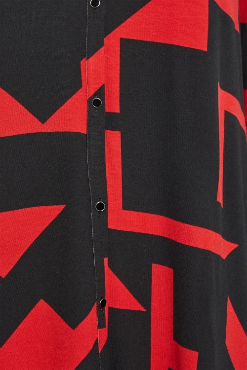 Büyük Beden Geometrik Desenli Uzun Kesim Uzun Kollu Gömlek 321233