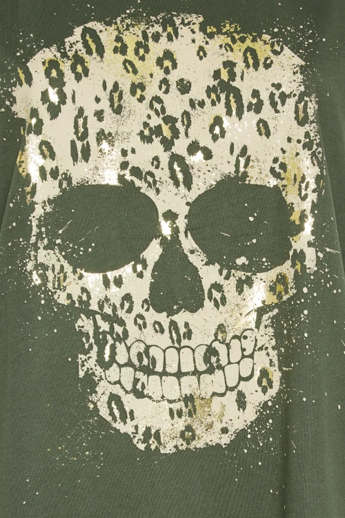 Büyük Beden Kol Detaylı Kuru Kafa Baskılı Bisiklet Yaka T-shirt 321124