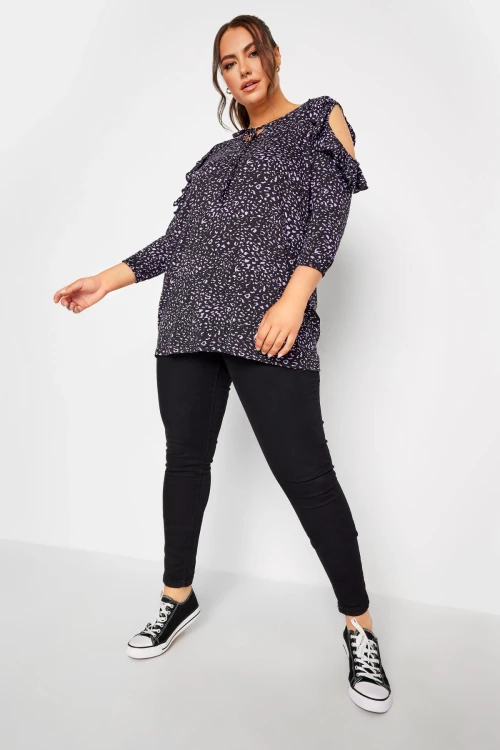 Büyük Beden Omuz Fırfır Detaylı Yakası Bağcıklı Fakir Kol Bluz 302486