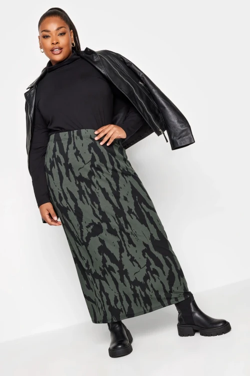 Büyük Beden Zebra Desenli Beli Lastikli Uzun Etek 137620