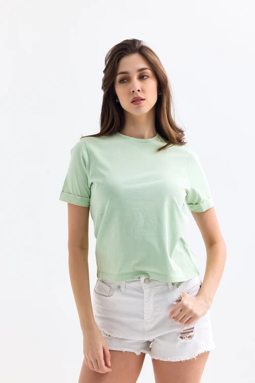 Bisiklet Yaka Kısa Kollu Kısa Kesim Normal Kalıp T-shirt