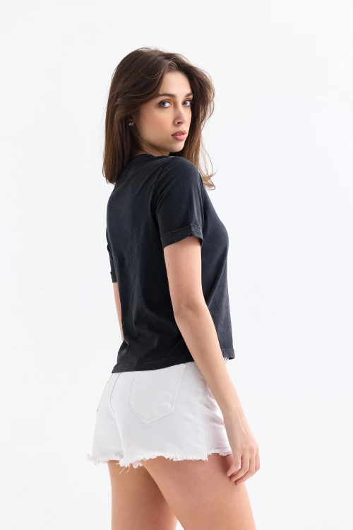 Bisiklet Yaka Kısa Kollu Kısa Kesim Normal Kalıp T-shirt