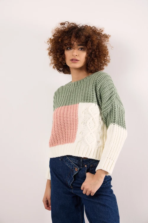 Bisiklet Yaka Uzun Kollu Kısa Kesim Örme Triko Kazak