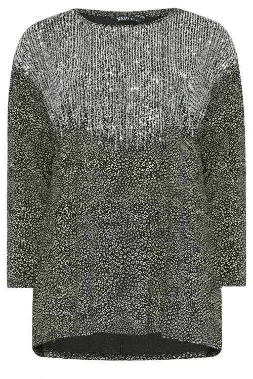 Büyük Beden Bisiklet Yaka Uzun Kollu Payet İşlemeli Bluz 302857