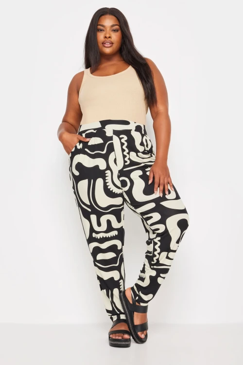 Büyük Beden Dar Paça Desenli Cepli Havuç Kesim Likralı Pantolon 143748