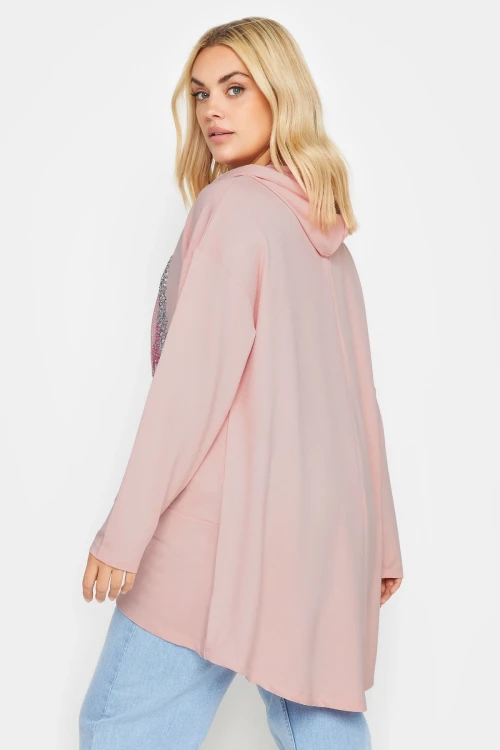 Büyük Beden Kapüşonlu Payet Detaylı Cepsiz Uzun Kollu Sweatshirt 303002