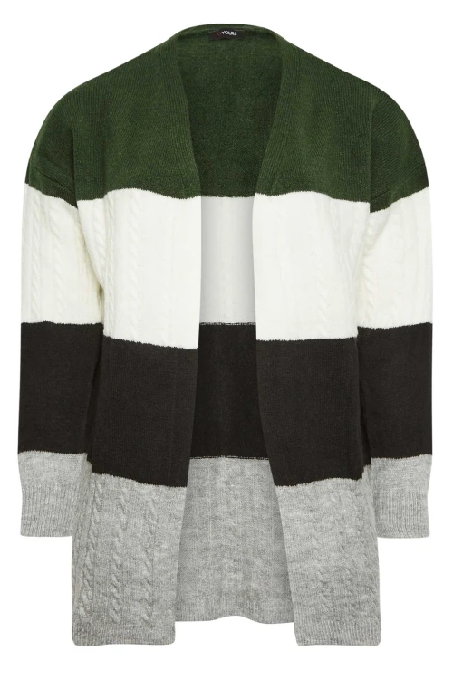 Büyük Beden Midi Boy Çizgili Uzun Kollu Triko Örme Hırka 302146