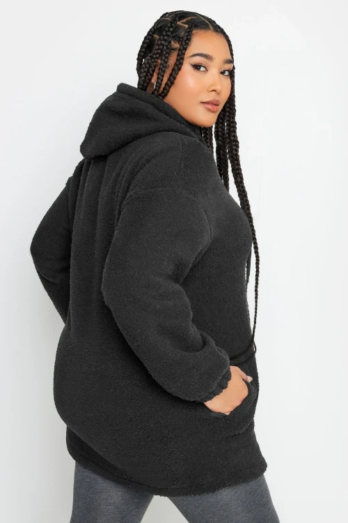 Büyük Beden Uzun Kollu Kapüşonlu Yumuşak Dokulu Polar Sweatshirt 302778