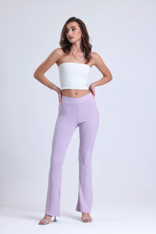 İspanyol Paça İnce Kumaş Beli Lastikli Cepsiz Tayt Pantolon ELİF78