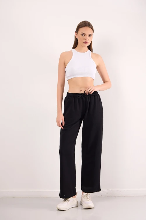 Rahat Kalıp Beli Lastikli ve Büzgülü Cepli Geniş Paça Pantolon