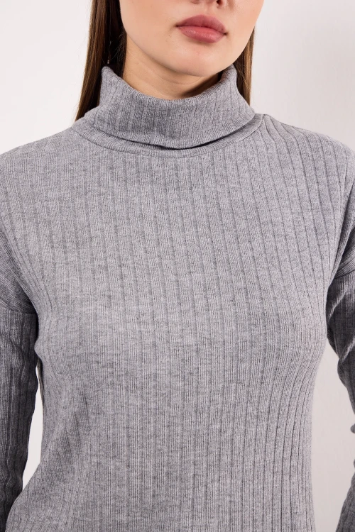 Balıkçı Yaka Uzun Kollu Yırtmaç Detaylı Triko Kazak