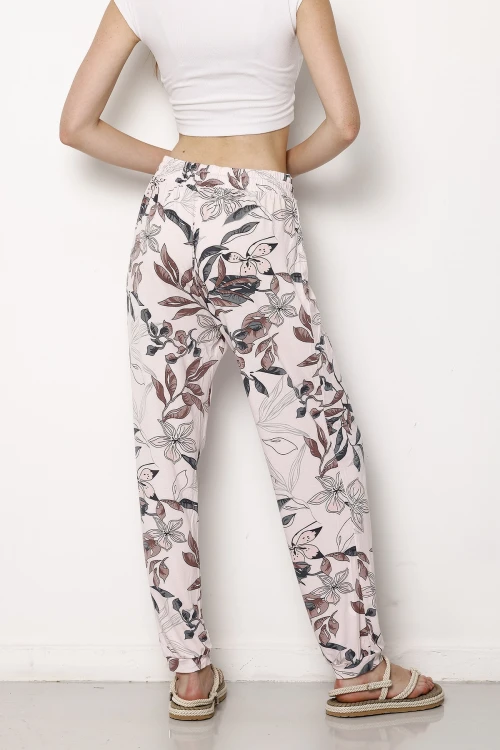 Beli Ve Paçası Lastikli Dar Paça Cepsiz Desenli Pantolon