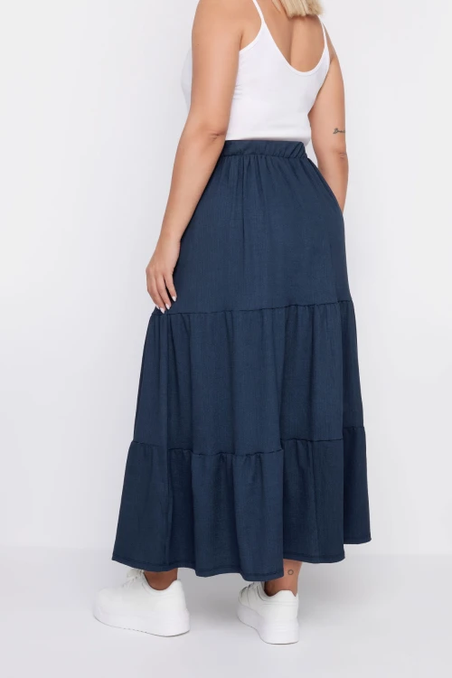 Büyük Beden Beli Lastikli Desenli Kat Kat Uzun Etek 160322