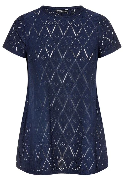 Büyük Beden Bisiklet Yaka Kısa Kollu Dantelli Astarsız Bluz 303264