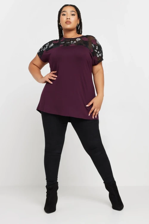 Büyük Beden Bisiklet Yaka Kısa Kollu Payet Detaylı Bluz 322209