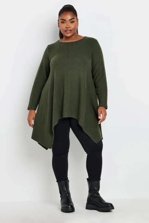 Büyük Beden Bisiklet Yaka Uzun Kollu Eteği Asimetrik Kesim Bluz 322188