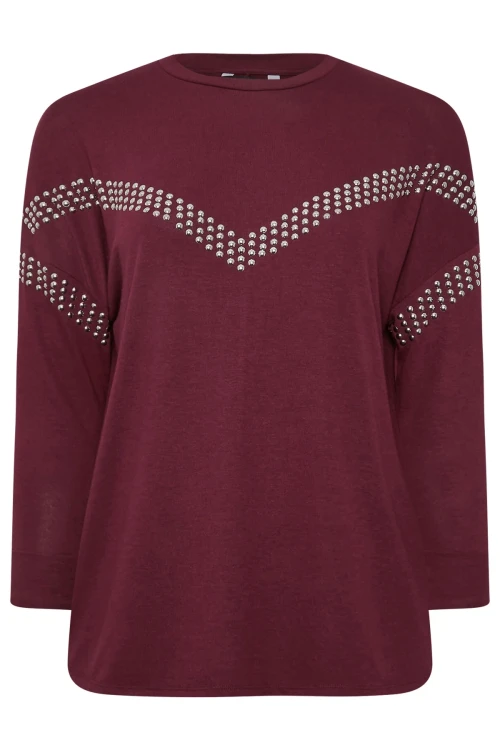 Büyük Beden Bisiklet Yaka Uzun Kollu Pul İşlemeli Bluz 322184