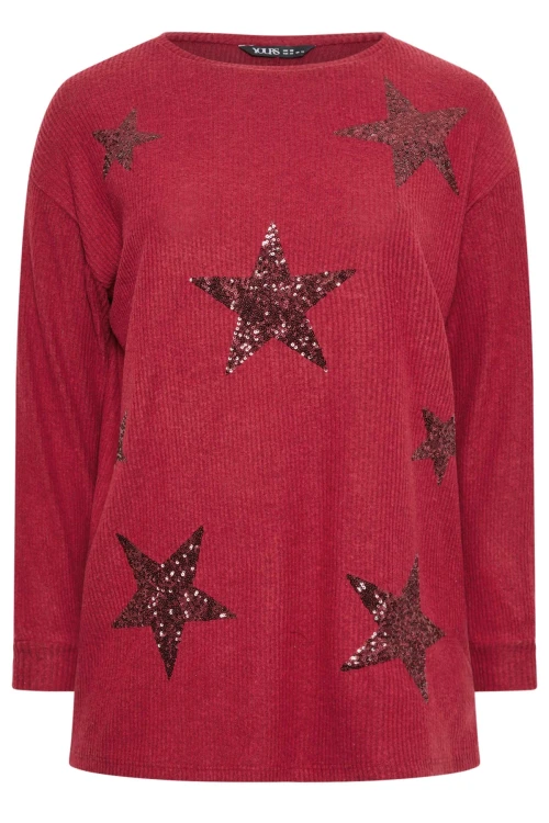 Büyük Beden Bisiklet Yaka Uzun Kollu Yıldız Baskılı Yumuşak Dokulu Kazak 302729