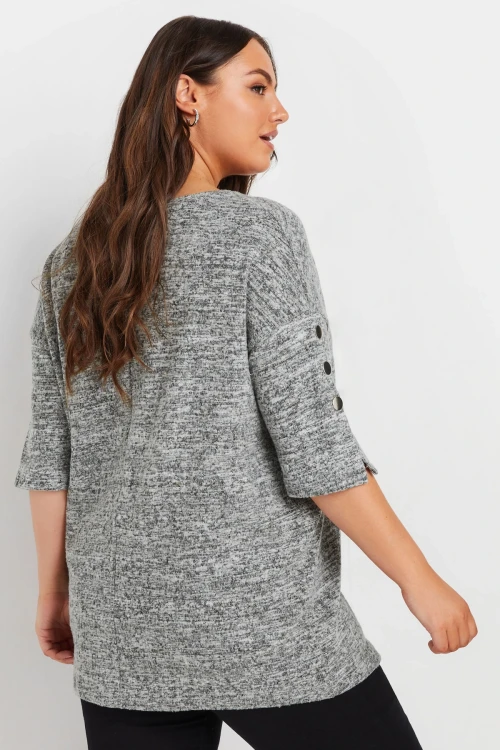 Büyük Beden Bisiklet Yaka Yarım Kollu Düğme Detaylı Bluz 302988