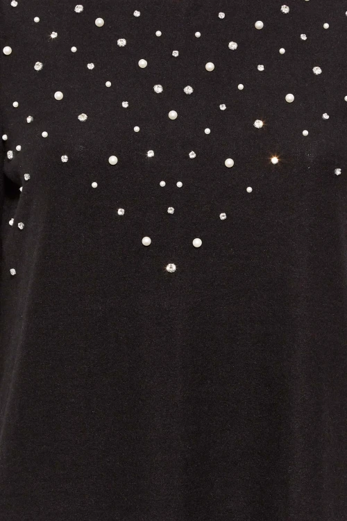 Büyük Beden Bisiklet Yaka Yumuşak Dokulu İnci İşlemeli Bluz 301421