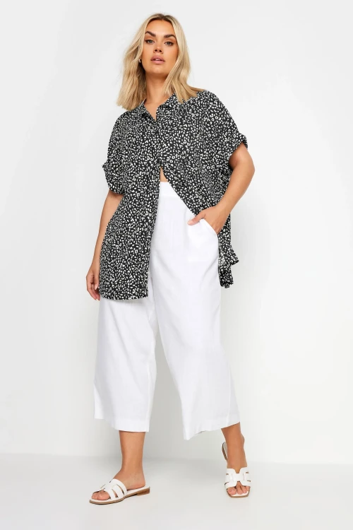 Büyük Beden Kısa Kollu Desenli Düğmeli Gömlek 303354