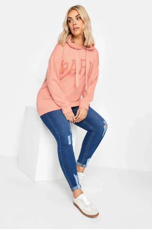 Büyük Beden Payetli Uzun Kollu Bağcıklı Kapüşonlu Sweatshirt 303234