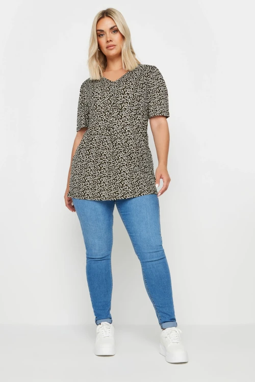 Büyük Beden V Yaka Desenli Asimetrik Kesim Likralı Bluz 303372