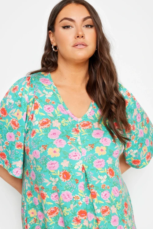 Büyük Beden V Yaka Desenli Asimetrik Kesim Likralı Bluz 321767