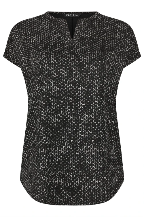 Büyük Beden V Yaka Kısa Kollu Desenli Bluz 303530