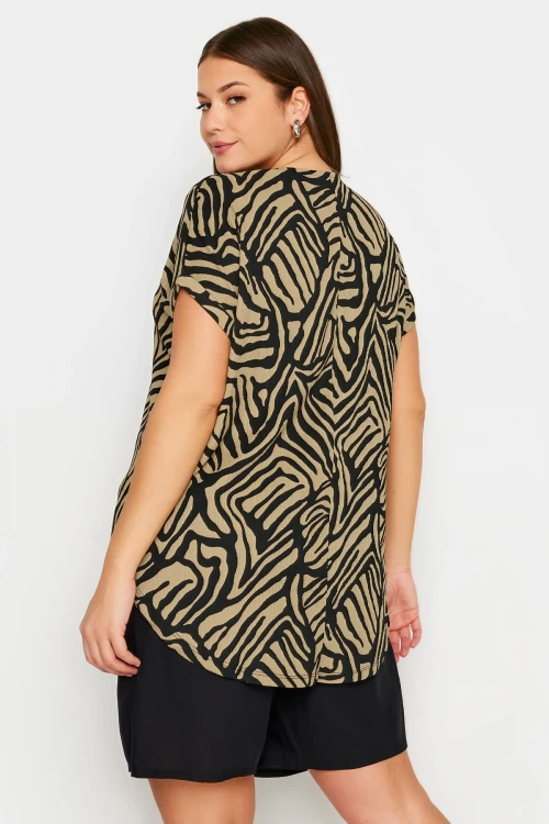 Büyük Beden V Yaka Kısa Kollu Soyut Desenli Bluz 321706
