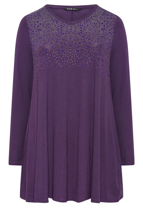 Büyük Beden V Yaka Uzun Kollu Önü Taş İşlemeli Bluz 302919