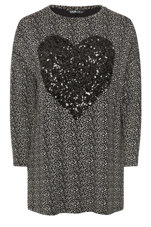 Büyük Beden Yırtmaç Detaylı Puantiyeli Payetli Uzun Kollu Bisiklet Yaka Bluz 322269