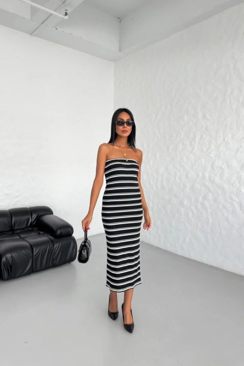 Fitilli Kumaştan Esnek Kesim Rahat Kalıp Uzun Kesim Elbise 1002