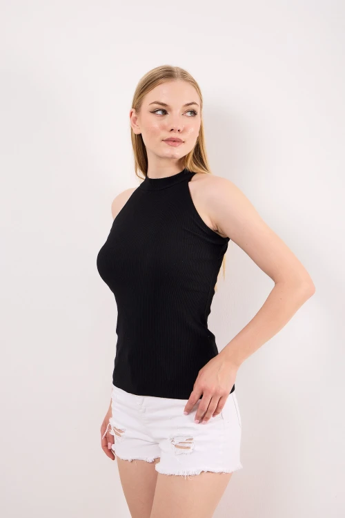 Fitilli Kumaştan Halter Yaka Kolsuz Buz