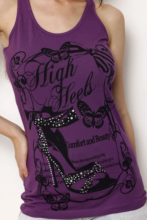 Halter Yaka Uzun Kesim Baskılı Kolsuz Bluz