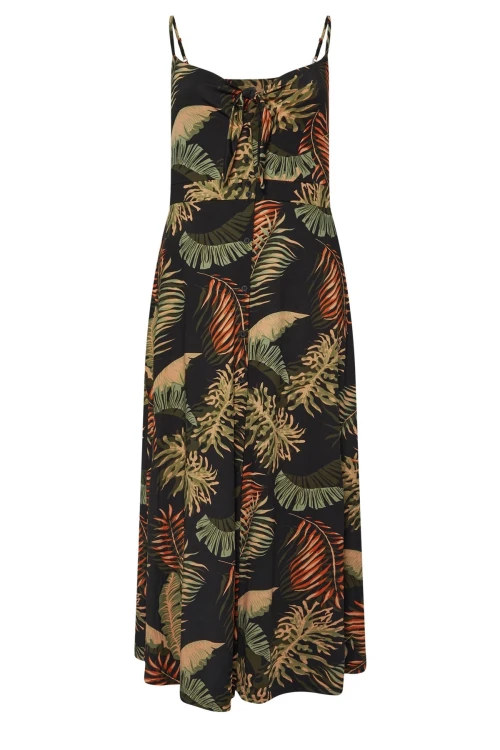 Büyük Beden Askılı Göğüs Dekolteli Çiçek Desenli Maxi Elbise 303485