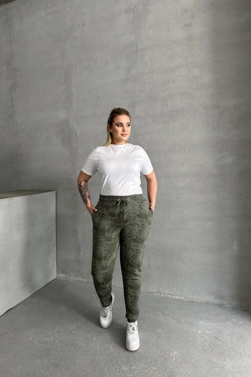 Büyük Beden Beli Büzgülü Dar Paça Cepli Desenli Pantolon 304055