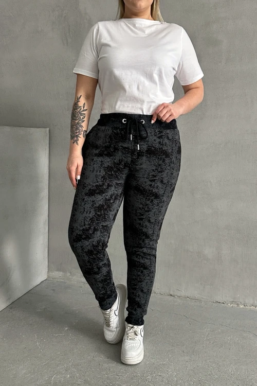 Büyük Beden Beli Büzgülü Dar Paça Cepli Desenli Pantolon 304056