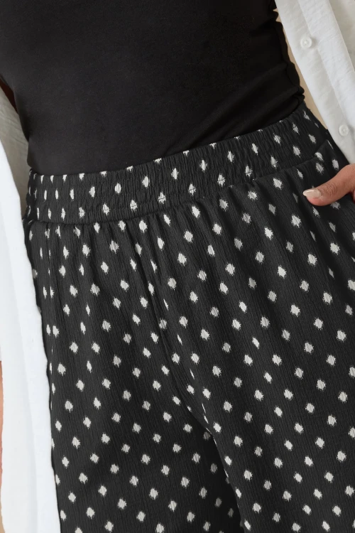 Büyük Beden Beli Lastikli Bol Paça Desenli Cepli Pantolon 303710