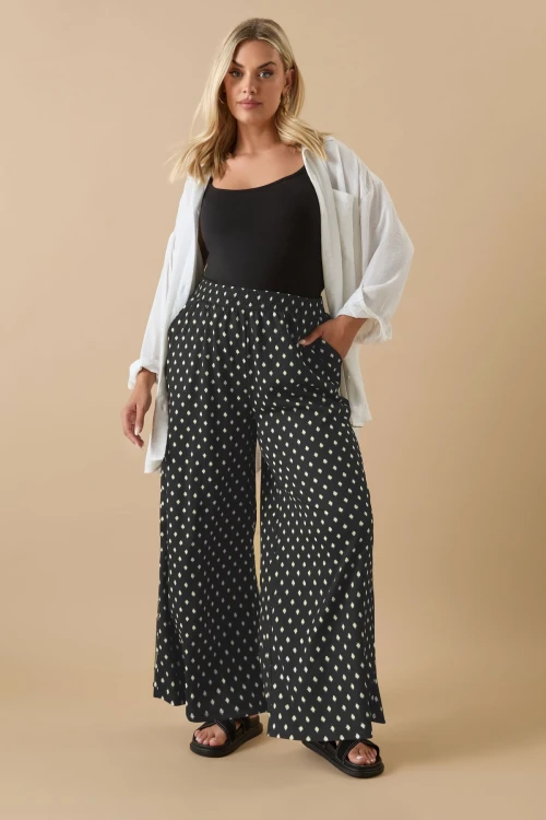 Büyük Beden Beli Lastikli Bol Paça Desenli Cepli Pantolon 303710