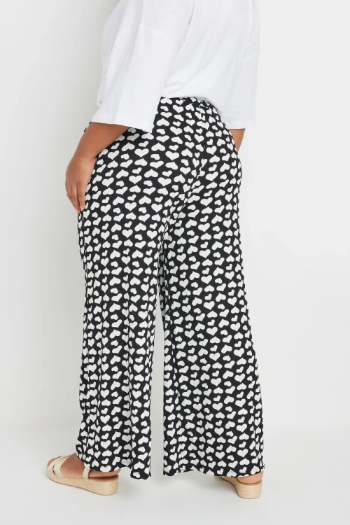 Büyük Beden Beli Lastikli Bol Paça Kalp Desenli Cepli Pantolon 303492