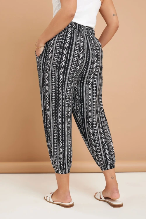 Büyük Beden Beli Lastikli Cepli Desenli Şalvar Pantolon 145265