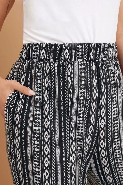 Büyük Beden Beli Lastikli Cepli Desenli Şalvar Pantolon 145265