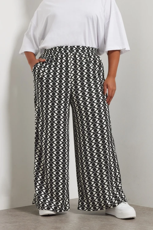 Büyük Beden Beli Lastikli Cepli Dsenli Bol Paça Pantolon 303970