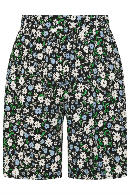 Büyük Beden Beli Lastikli Desenli Bol Kesim Likralı Cepli Şort 145288