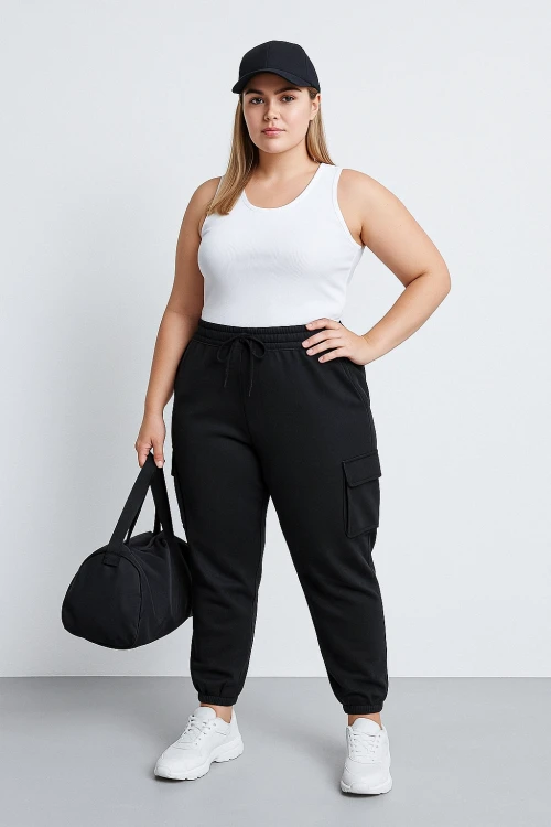 Büyük Beden Beli ve Paçası Lastikli Cepli Kargo Jogger Pantolon 143399