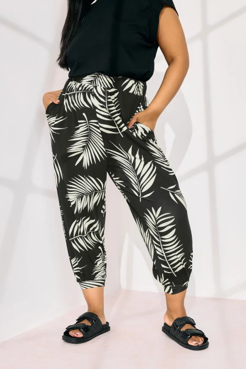 Büyük Beden Bilek Boy Paçası ve Beli Lastikli Cepli Şalvar Pantolon 145264