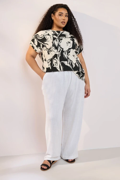 Büyük Beden Bisiklet Yaka Bürümcük Kumaş Baskılı T-shirt 304115